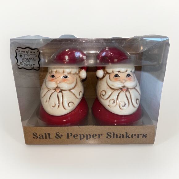 Johanna Parker Santa Clause Salt & Pepper Shakers Red Christmas NEW - Picture 1 of 3